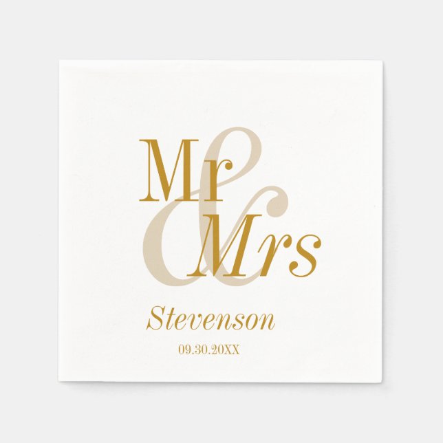 Serviette En Papier M. et Mme Gold Script Mariage minimal moderne (Devant)