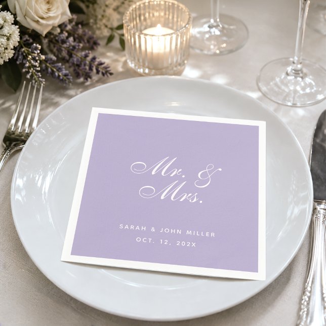 Serviette En Papier M. et Mme Lavande Mariage Violet Blanc Script (Créateur téléchargé)