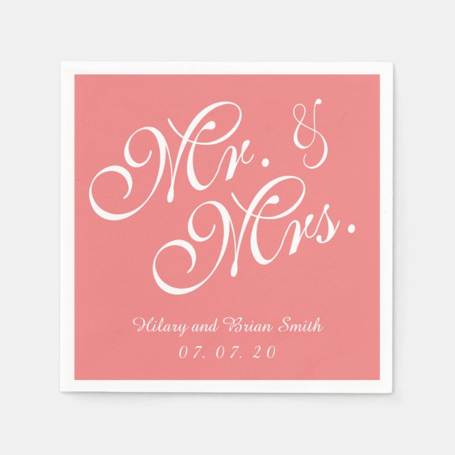Serviette En Papier M. et Mme Light Coral Papier Mariage (Devant)