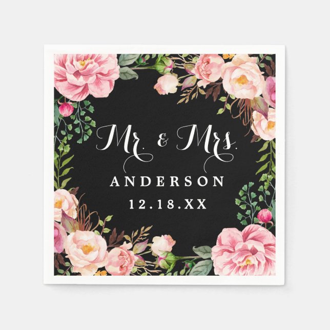 Serviette En Papier M. et Mme Mariage Classy Pink Flowers Wreath (Devant)
