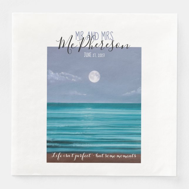Serviette En Papier M. et Mme Moonlit thème de mariage (Devant)