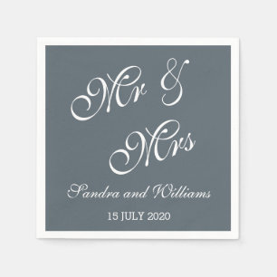 Serviette En Papier M. Et Mme Napkins Mariage Date Mariée Groom Grey