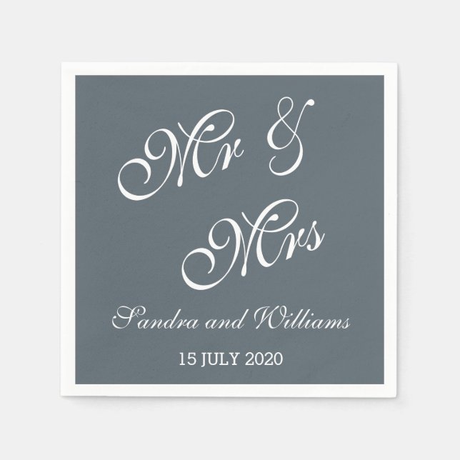 Serviette En Papier M. Et Mme Napkins Mariage Date Mariée Groom Grey (Devant)