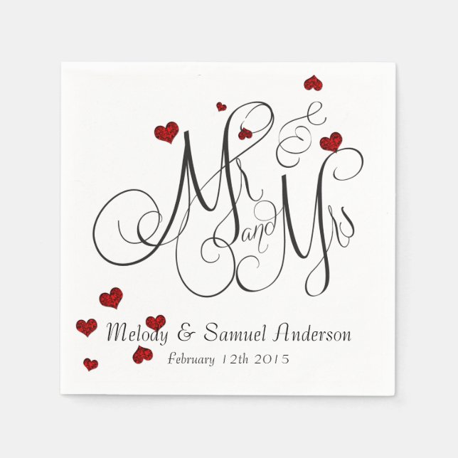 Serviette En Papier M. et Mme. | Ruby Heart Confetti Napkins (Devant)