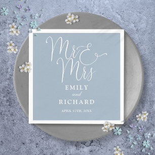 Serviette En Papier M. Et Mme Script Elegant Dusty Blue Mariage