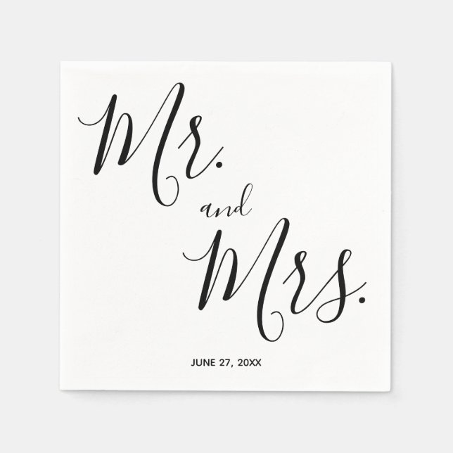 Serviette En Papier M. et Mme Simple Script Mariage serviettes (Devant)