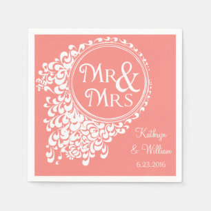 Serviette En Papier M. et Mme Vintage Coral, serviettes personnalisée