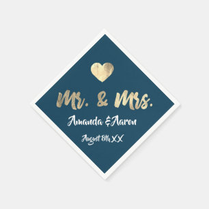 Serviette En Papier M. et Mme White Heart Blue Champaigne Gold
