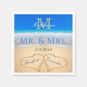 Serviette En Papier M. Mme Beach Coeurs de mariage dans Monogramme de