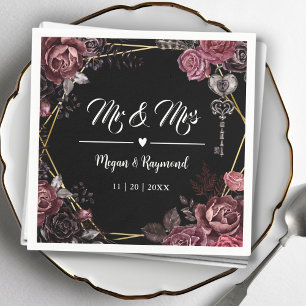 Serviette En Papier M. & Mme   Black Dark Rose Floral gothique Mariage