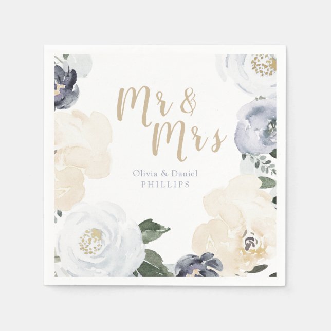 Serviette En Papier M. & Mme Blooming mariage botanique bleu poussiére (Devant)