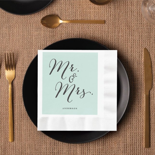 Serviette En Papier M. & Mme Classic Script Calligraphy Nom Mariage (Mr & Mrs Classic Script Calligraphy Name Wedding Paper Napkins @ fatfatin_blue_knot)