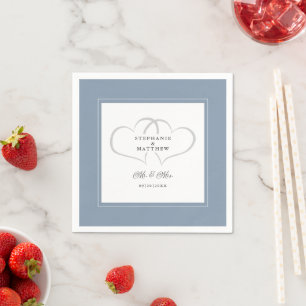 Serviette En Papier M & Mme Dusty Blue Élégance Mariage Chic Cœurs