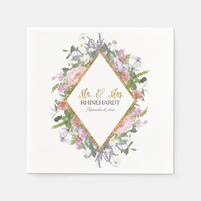 Serviette En Papier M. & Mme Gold Faux Parties scintillant Fleur sauva (Devant)