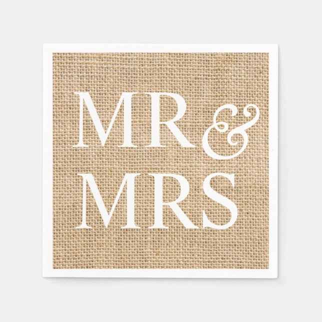 Serviette En Papier M. & Mme Rustic Mariage Burlap Pays tendance (Devant)