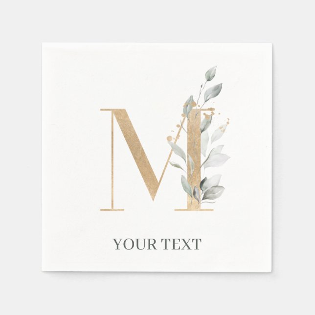 Serviette En Papier M Monogramme Floral Personnalisé (Devant)