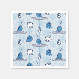 Serviette En Papier M. Narwhal Blue Snowflake Motif
