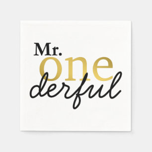 Serviette En Papier M. Onederful Black and Gold Party Napkins