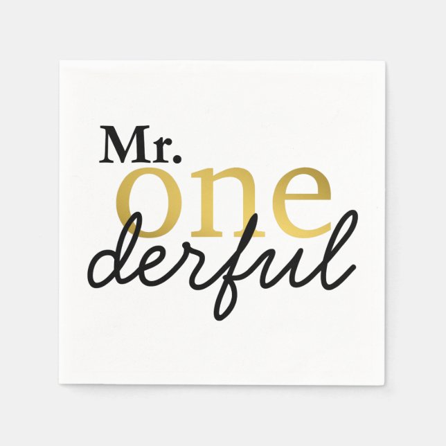 Serviette En Papier M. Onederful Black and Gold Party Napkins (Devant)