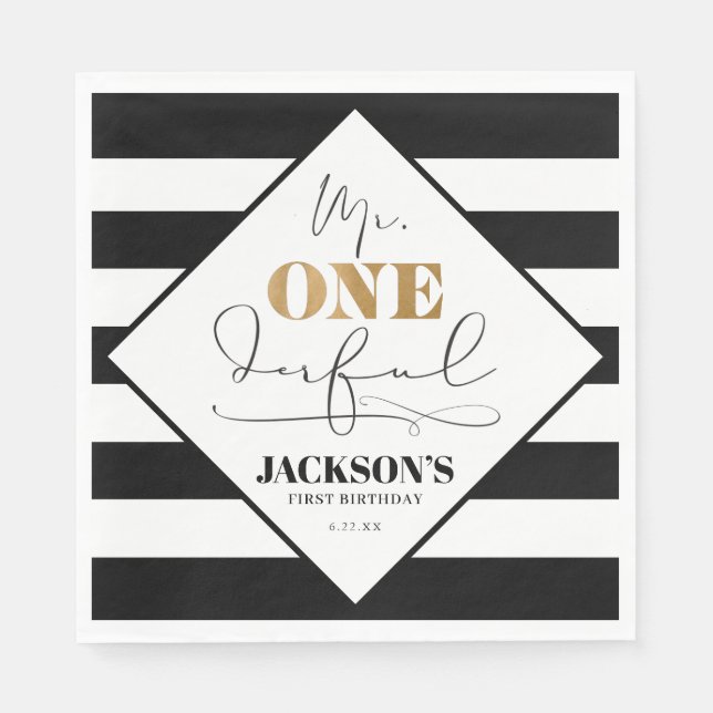 Serviette En Papier M. Onederful Black and White Striped Paper Napkin (Devant)