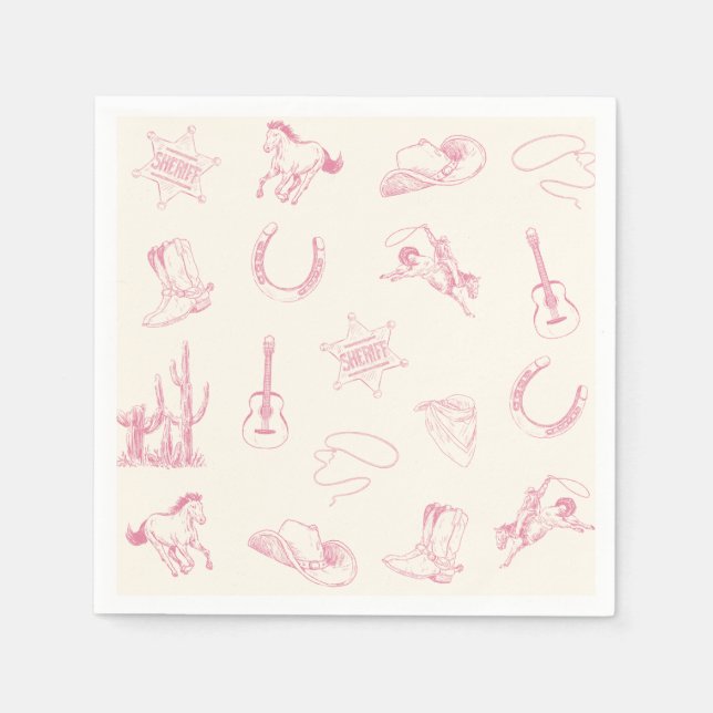 Serviette En Papier Ma Première Rodeo Vachère Rose Anniversaire Wester (Devant)