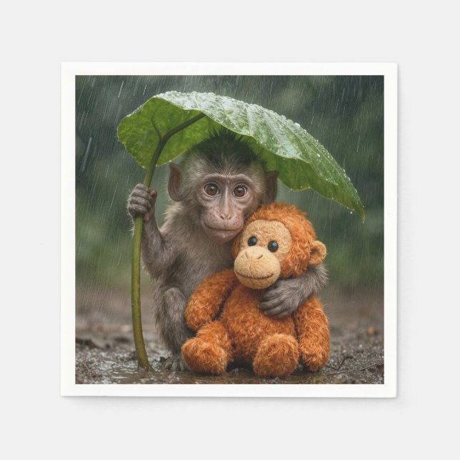 Serviette En Papier Macaque Monkey with Orange Orangutan (Devant)