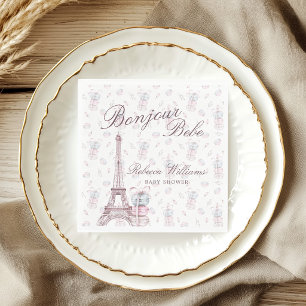 Serviette En Papier Macaron bleu rose Bonjour Bebe Paris Baby shower