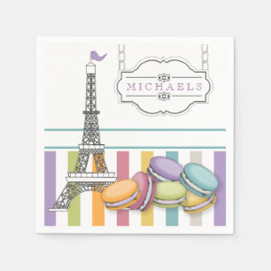Serviette En Papier Macaron tour Eiffel monogramme papier coloré Paris
