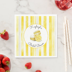 Serviette En Papier Macarons à rayures jaune citron pour Baby Shower