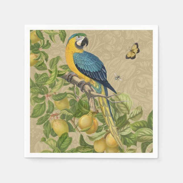 Serviette En Papier Macaw Blue Jaune Tropical Jungle Antique (Devant)