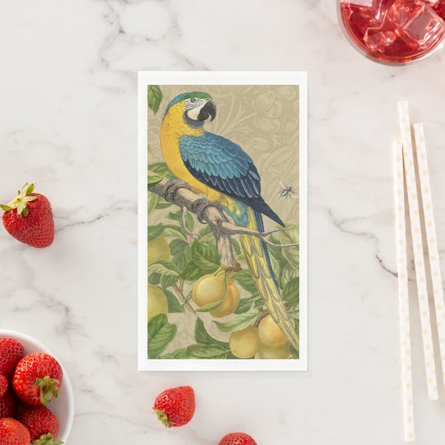 Serviette En Papier Macaw Blue Jaune Tropical Jungle Antique (En situation)