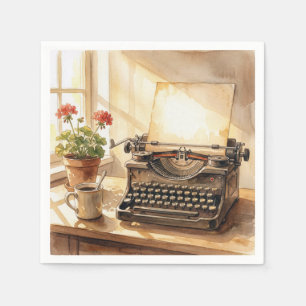 Serviette En Papier Machine à écrire aquarelle avec feuille de papier 