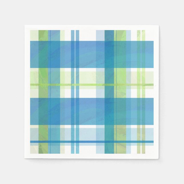 Serviette En Papier Madras Plaid Green et Blue (Devant)
