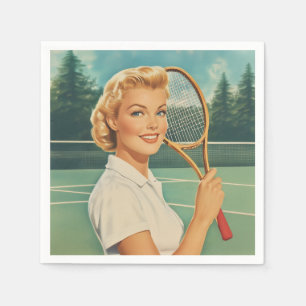 Serviette En Papier Magazine des années 1950 Illustration Tennis Woman
