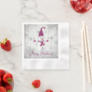 Serviette En Papier Magenta Cute Snowman Papier Napkin