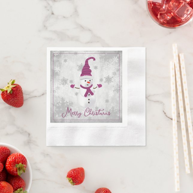 Serviette En Papier Magenta Cute Snowman Papier Napkin (En situation)