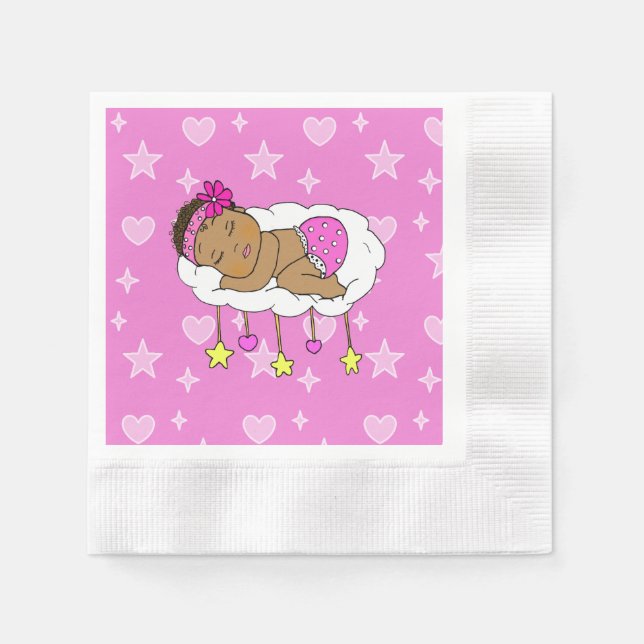 Serviette En Papier Magenta Ethnic Baby Girl Hearts and Stars (Devant)