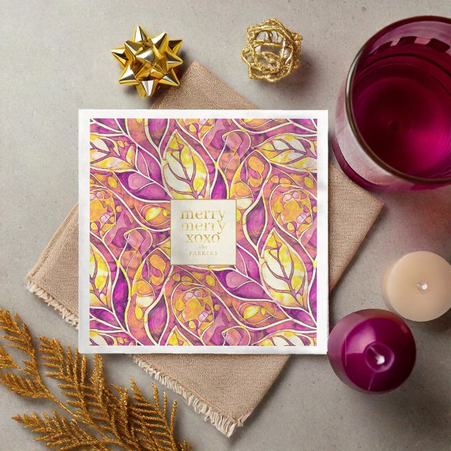 Serviette En Papier Magenta Gold Noël Joyeux Motif#21 ID1009 (Créateur téléchargé)