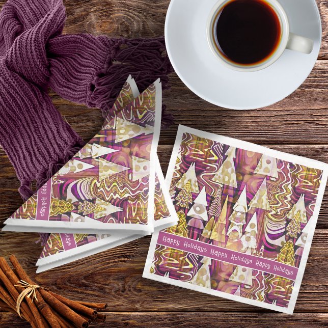 Serviette En Papier Magenta Gold Noël Joyeux Motif#25 ID1009 (Créateur téléchargé)