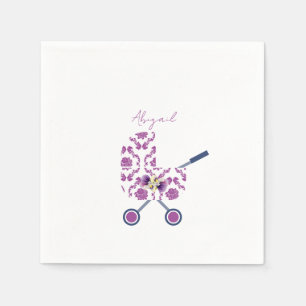 Serviette En Papier Magenta & Navy Damask Pram Baby shower floral