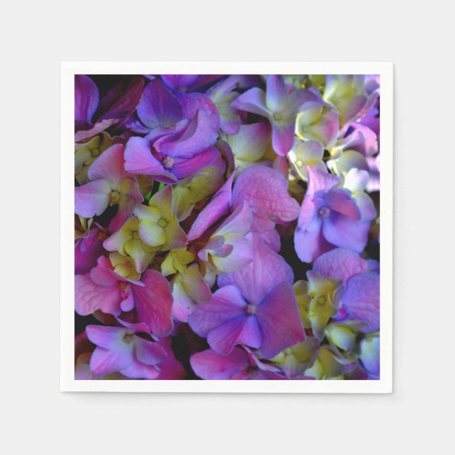 Serviette En Papier Magenta Purple bleu jaune Hydrangeas fleurs (Devant)