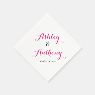 Serviette En Papier Magenta Rose Black Bride Groom Date Mariage Napkin