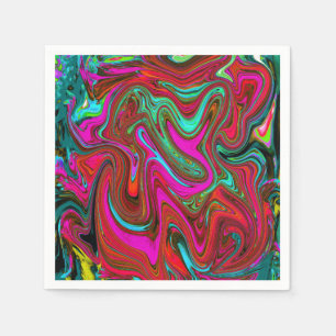 Serviette En Papier Magenta, Rouge et Bleu Rétro Groovy Art Abstrait