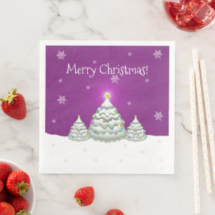 Serviette En Papier Magenta Snowy Arbre de Noël Papier Napkin