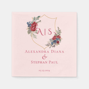 Serviette En Papier Magenta Vintage Botanique Floral Crest Monogramme