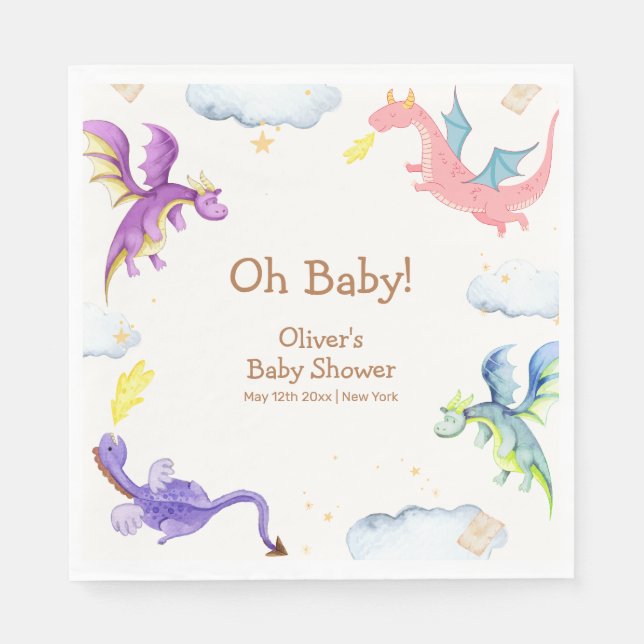 Serviette En Papier Magic Fairytale Baby shower Dragon Magique (Devant)