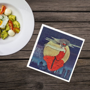 Serviette En Papier Magic Flottant Femme Lune Nuit Ciel Sorcière