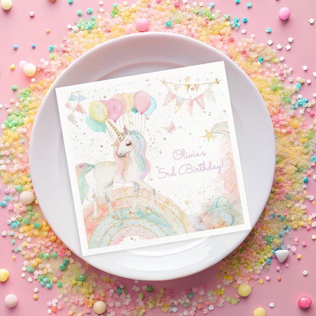 Serviette En Papier Magic Pastel Unicorn Rainbow Birthday Party (Créateur téléchargé)