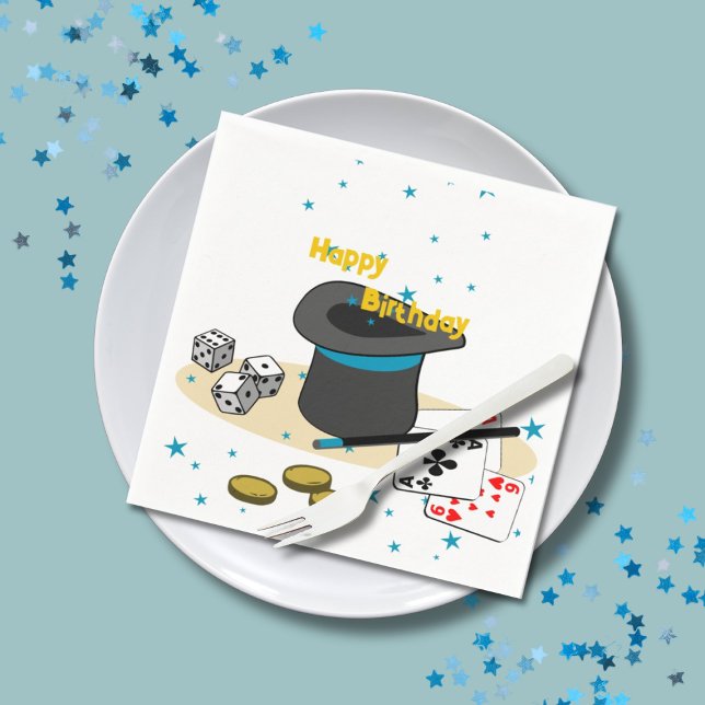 Serviette En Papier Magic Show Stary Blue Joyeux anniversaire de la fê (Magic Show Blue Stars Happy Birthday Kids Party Napkins)