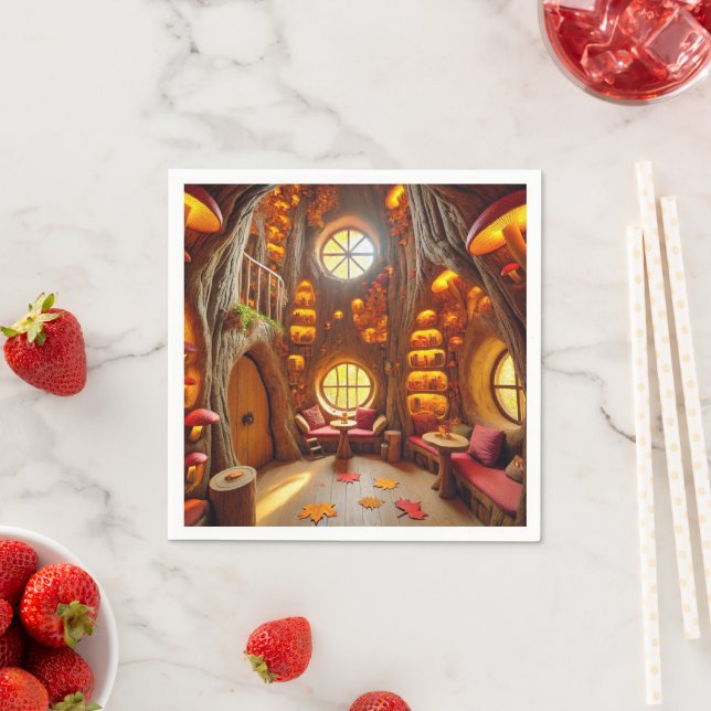Serviette En Papier Magical Fall Hollow Tree House Découpage Napkins (En situation)